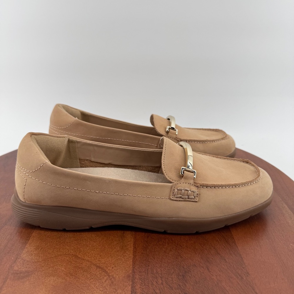 Easy Spirit Sepaula Tan Leather‎ Bit Loafers Womens 9W Square Toe Slip On Shoes
